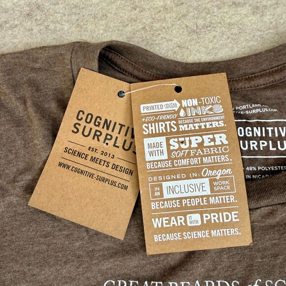 Cognitive Surplus Brown Great Beards of Science T-Shirt NEW Men’s L STEM geek - Picture 5 of 9